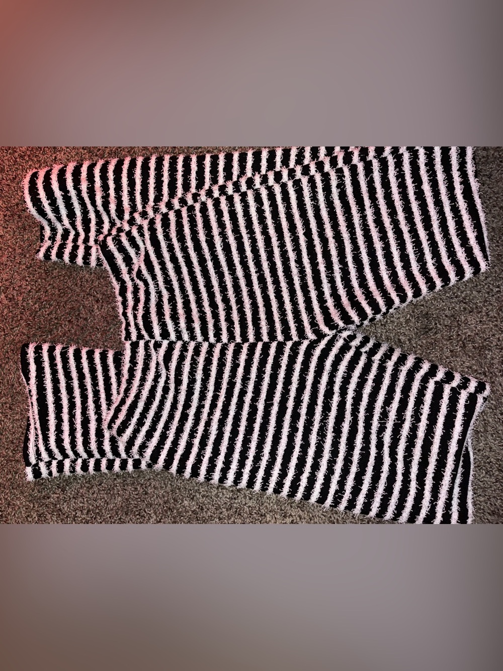 Black & White Striped Fuzzy Knit Bottoms